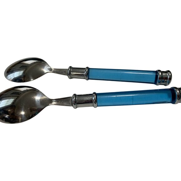 Lot of 2 Blue Clear Plastic Handle Stainless Steel  Oval Place Spoons - Picture 3 of 3